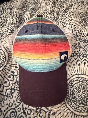 Costa Multicolor Striped Trucker Hat with Brown Bill